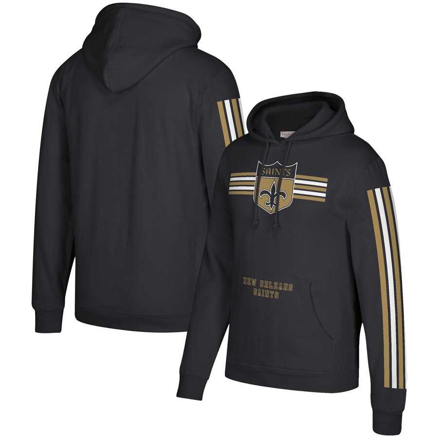New Orleans Saints Mitchell & Ness Three Stripe Pullover Hoodie Black,We sell and wholesale New Orleans Saints Mitchell & Ness Three Stripe Pullover Hoodie Black on line form chian!